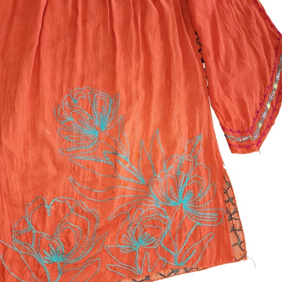 Urban Mango Vibrant Orange Gold Embellished Embroidered Boho Tunic M| Fairy - Picture 6 of 14